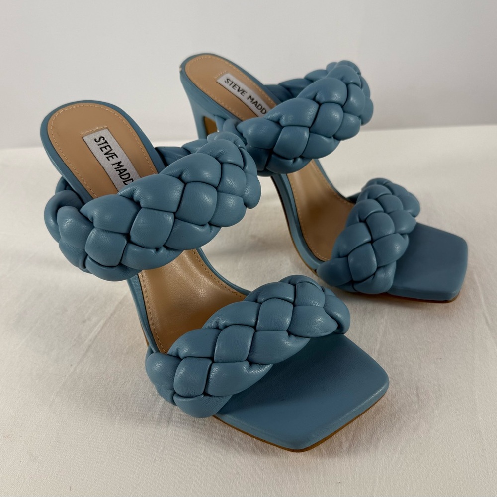 Steve Madden Kenny Braided Square Toe Heels in Sea Blue Size 8‎